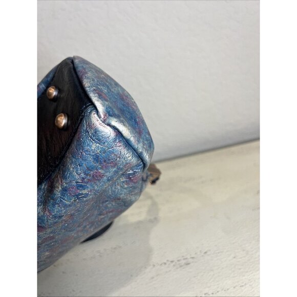 Patricia Nash Blue Embossed Floral Leather Snap Latch Doctor Style Shoulder Bag - Picture 10 of 15